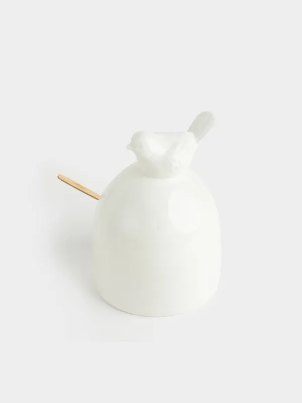 Сахарница, 15 см, 350 мл, с ложкой, керамика D/сталь, молочная, Птица, Paradise garden, image-4