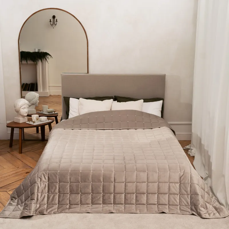 Көрпе, 220х240 см, көрпе, барқыт / микрофибра, сұр, квадраттар, Stitch velvet