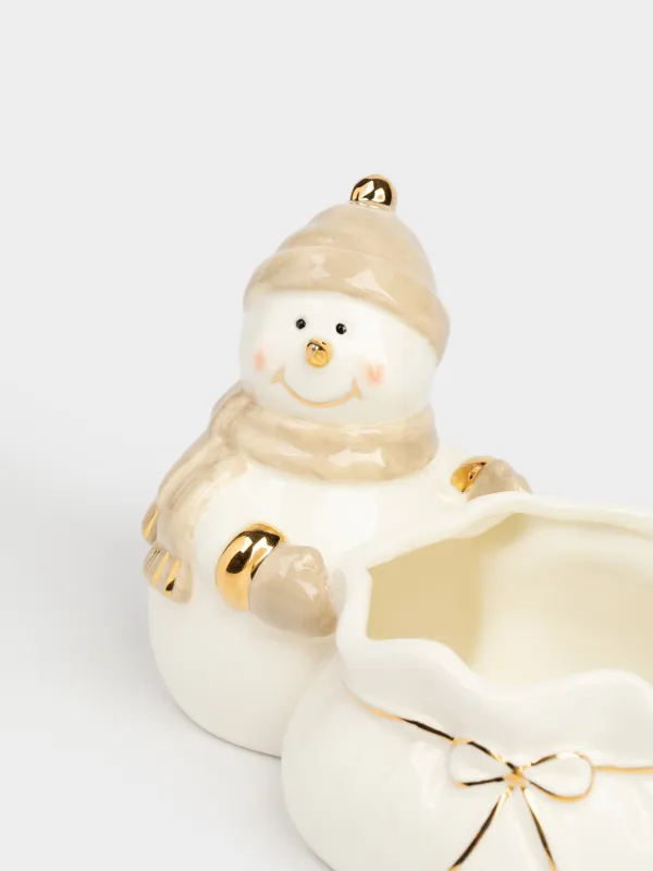 Конфетница, 17х12 см, фарфор P, бело-бежевая, Снеговик с мешком, Snowy, image-5