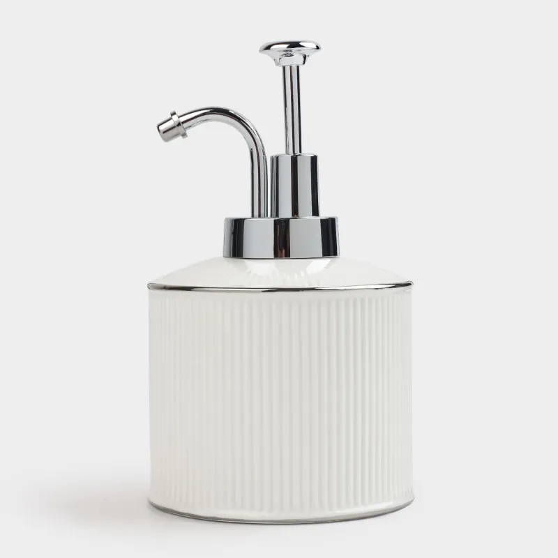 Сұйық сабын диспенсері, 370 мл, керамика/пластик, ақ, күміс жиегі бар, Kaliopa