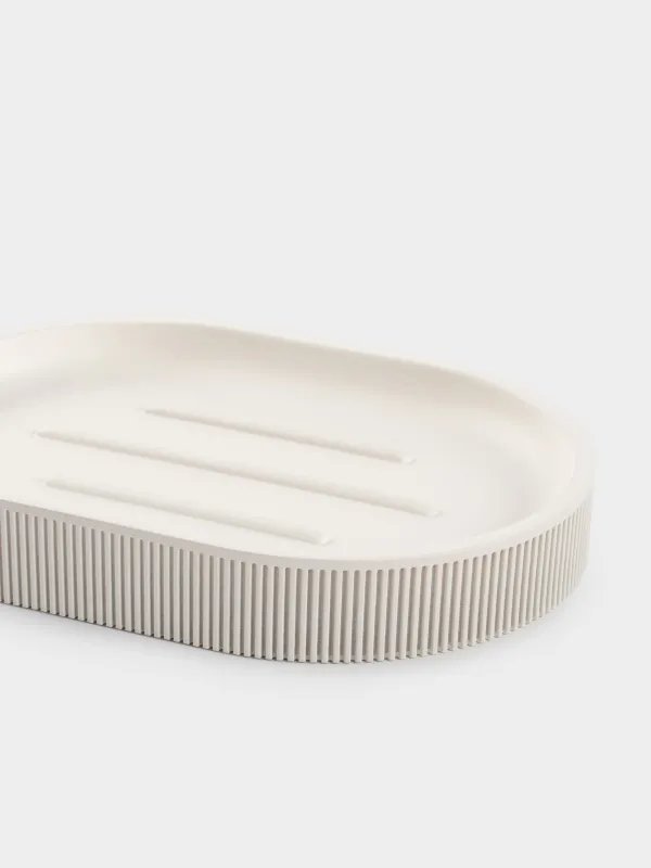 Мыльница, 13х10 см, полирезин, овальная, молочная, White stripes, image-4