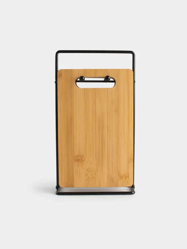 Кесу тақтасы,, 22х14 см, 4 дана, тұғырда, бамбук/болат, тікбұрышты, Bamboo, image-8