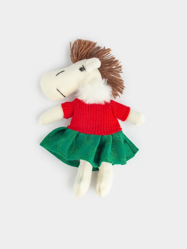 Магнит, 18 см, жұмсақ, полиэстер, сарғылт-қоңыр, Жасыл көйлектегі жылқы, Cute horse, image-0