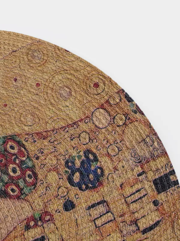 Салфетка под приборы, 38 см, полипропилен/ПЭТ, круглая, золотистая, Поцелуй, Климт, Circle print, image-4