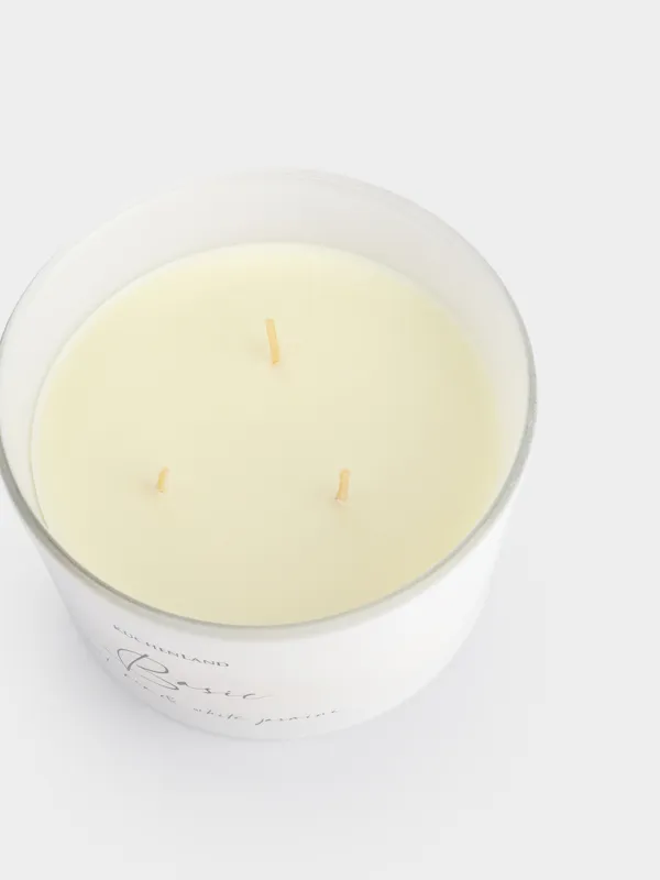 Хош иісті шам, 13 см, үш фитиль, шам ұстағышта, қақпағы бар, шыны, тәтті бұршақ және Ақ Жасмин, негізгі, image-2