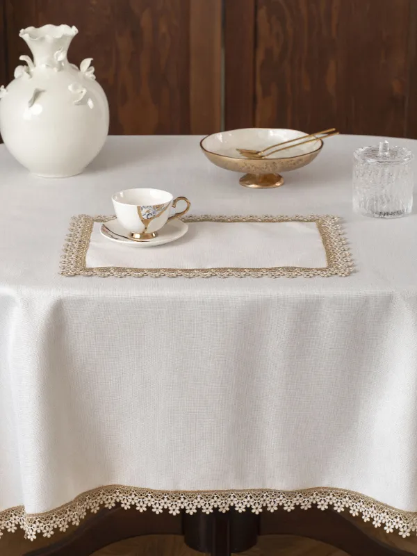 Салфетка под приборы, 30х45 см, Flower lace gold, image-1