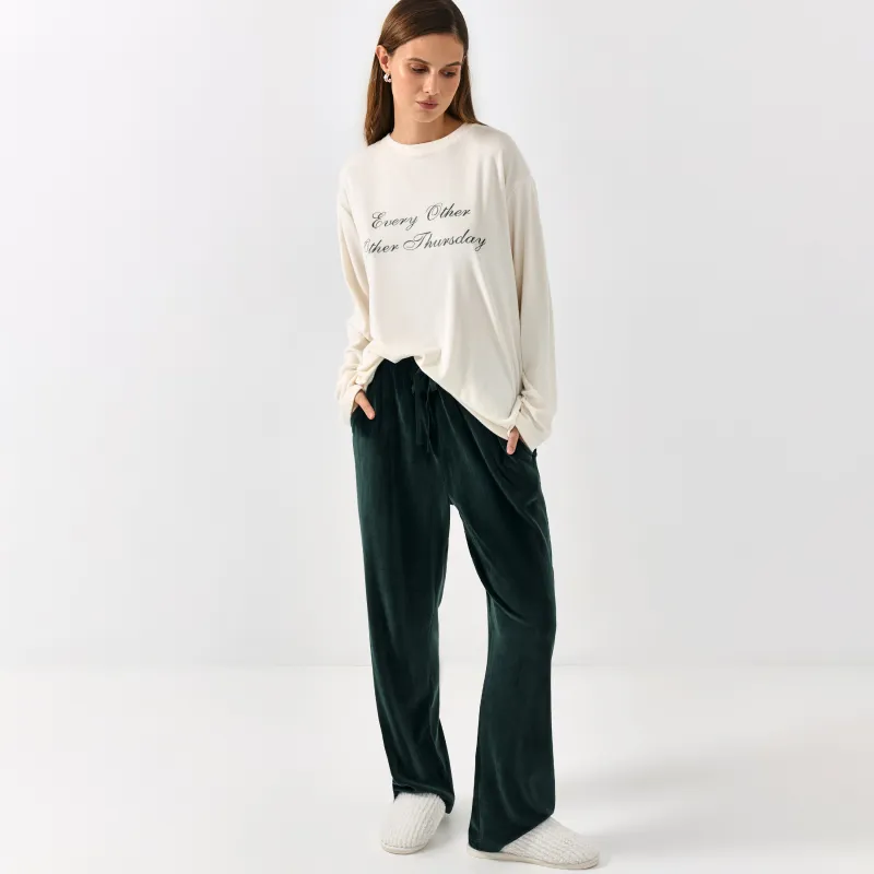 Әйелдер шалбары, үйге арналған, өлшемі L, кең, велюр, жасыл, Amala