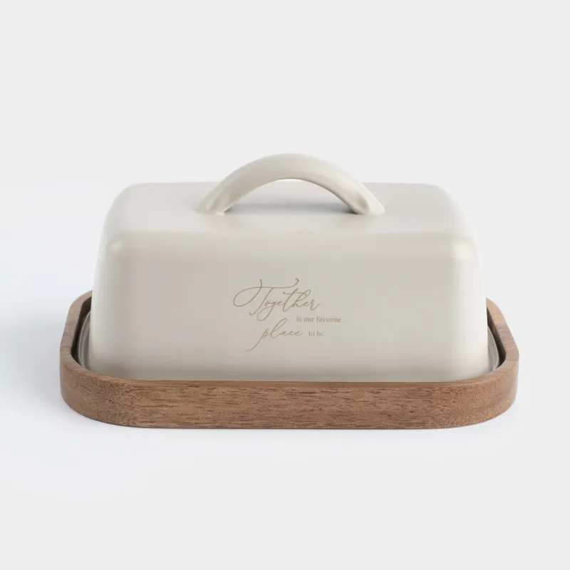 Масленка, 16 см, металл/дерево, прямоугольная, бежевая, Ritlen