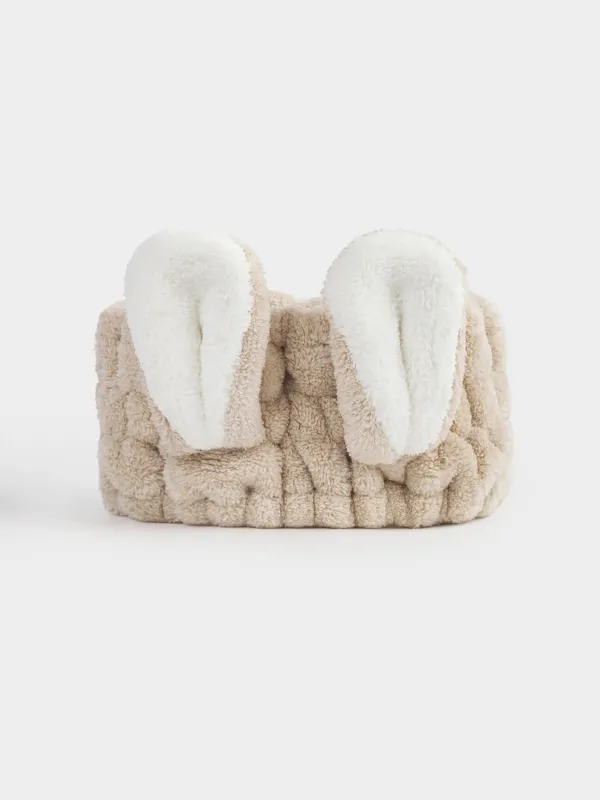 Повязка для волос, 17х8 см, флис, бежево-белая, Ушки, Showy, image-0