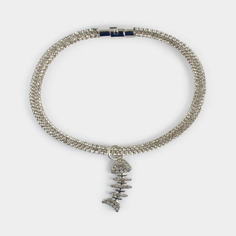 Ошейник для животных, 27 см, декоративный, металл/стразы, серебристый, Рыбка, Crystal pet, image-0