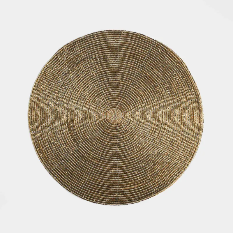 Салфетка под приборы, 36 см, бисер, круглая, золотистая, Rotation beads