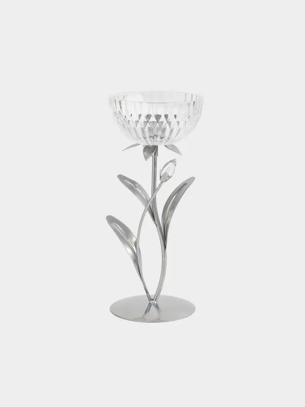 Подсвечник, 26 см, для чайной свечи, стекло/металл, серебристый, Цветок, Fantastic flowers, image-0