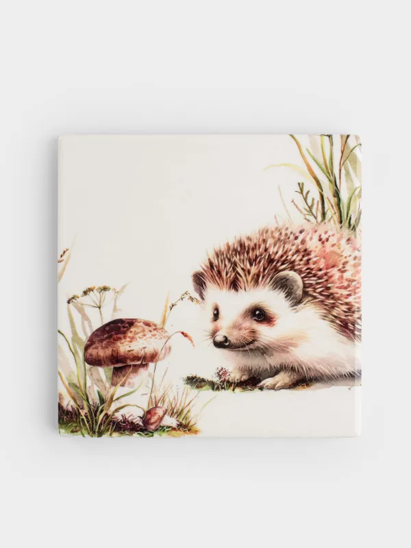 Саптыаяқ тұғыры, 11х11 см, шаршы, керамика/тығын, ақ, Кірпі, Forest hedgehog, image-0