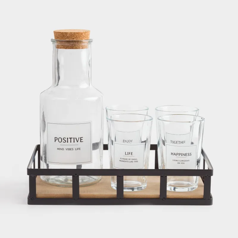 Сусындарға арналған жиынтық, 4 адам, 5 зат, тұғырда, шыны/металл, Clear font