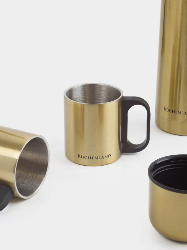 Сусындарға арналған жиынтық, 2 адам, 3 зат, жол, термос 750 мл, болат/пластик, алтын, Classic gold, image-5