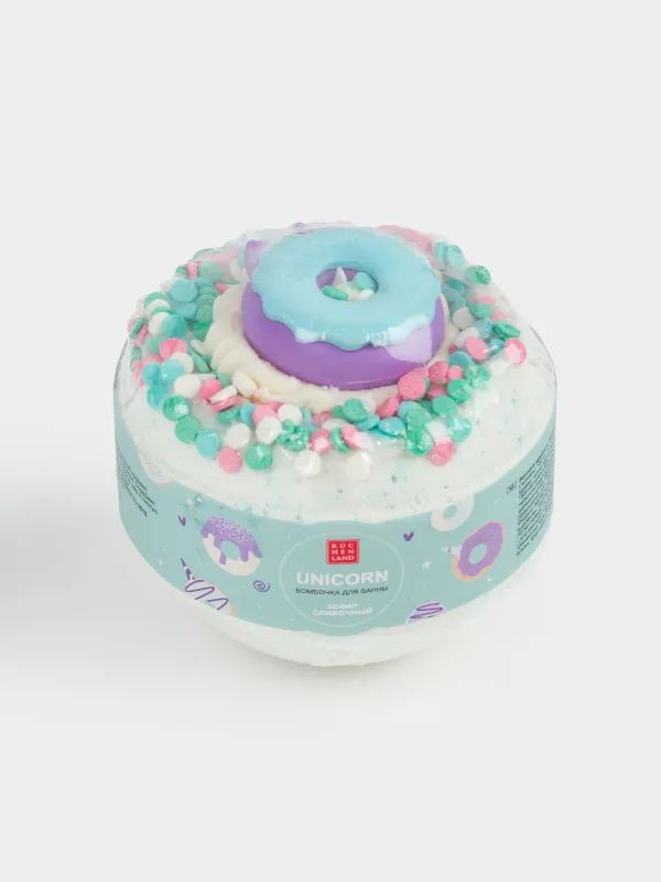 Ваннаға арналған бомба, 130 гр, ойыншықпен, көк, Кілегейлі зефир, Бір мүйізді пончик, Unicorn, image-3