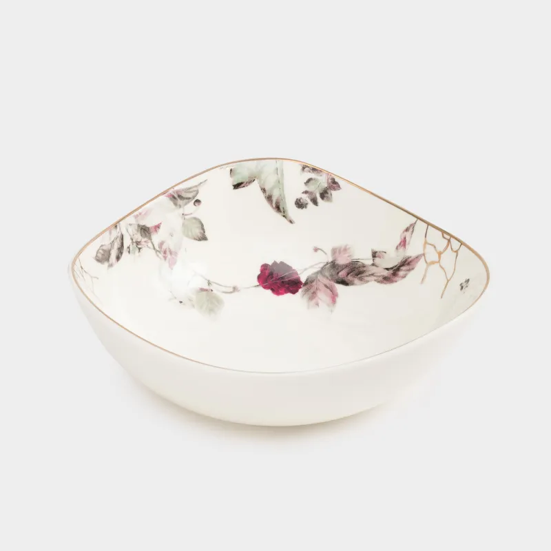 Кесе, 14х5 см, фарфор N, ақ, алтын жиектері бар, Гүлденген бақ, Нуар гүлі, image-0