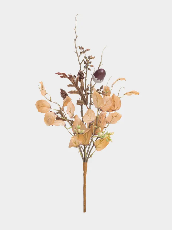 Ветка декоративная, 55 см, полиэстер/пластик, Листья с шишками, Autumn fusion, image-0