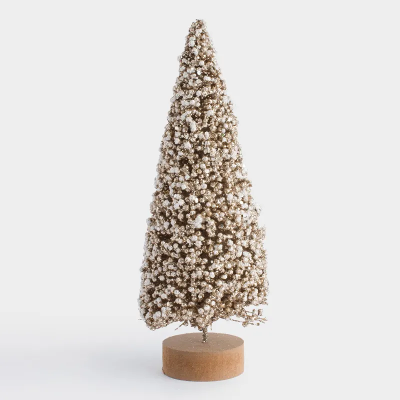 Мүсінше, 21 см, тұғырда, пластик/металл, ақ-алтын, Қар басқан шырша, Frosty sparks