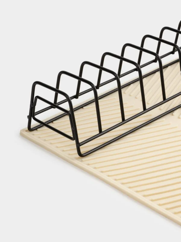 Ыдыстарды кептіруге арналған төсеніш, тұғыры бар, 43х33 см, силикон/металл, сүт түстес/қара, Keeping, image-3