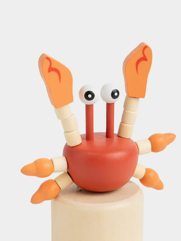 Игрушка, 5х13 см, дергунчик, дерево, красно-оранжевая, Краб, Entertain, image-2