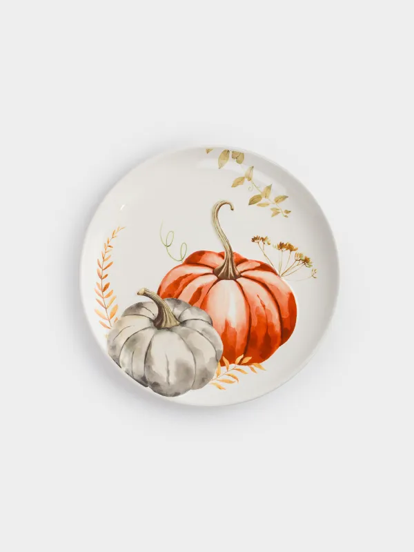 Түскі ас тәрелкесі, 27 см, керамика, ақ, Асқабақ және жапырақтар, Forest symphony, image-0