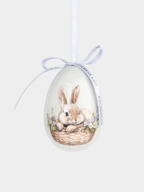 Подвеска, пасхальное яйцо, 8 см, пенопласт, Кролик в корзинке, Easter, image-1