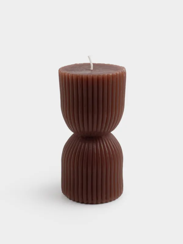 Свеча, 6х12 см, коричневая, Ribbed candle, image-0