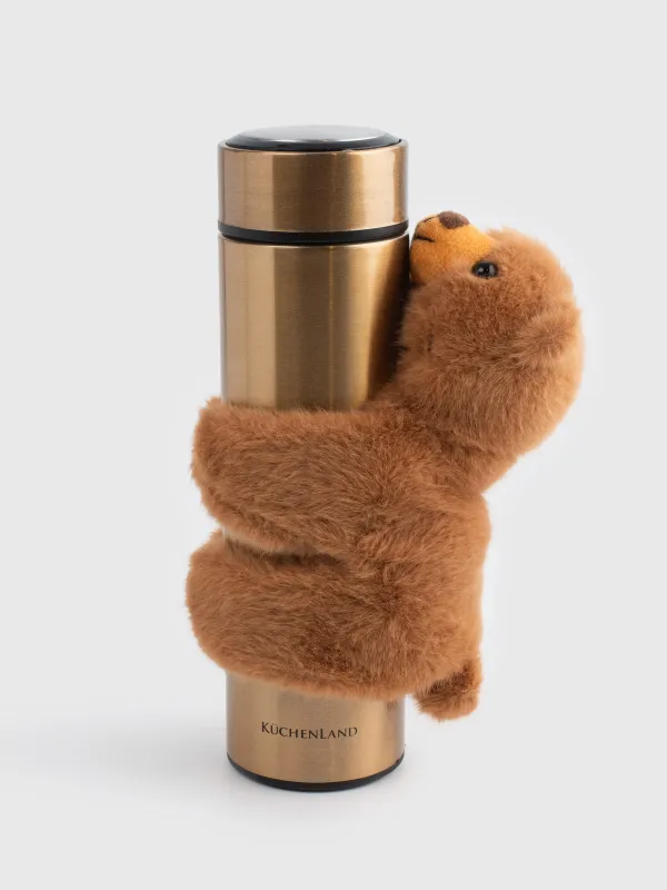 Термос, 500 мл, білезік ойыншығы бар, болат/полиэстер, алтын, сарғылт-қоңыр аю, Classic gold, image-0