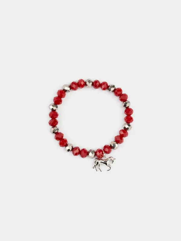 Білезіктер жиынтығы, 18 см, 2 дана, шыны/металл, күміс-қызыл, Жылқы, Pearl color, image-1