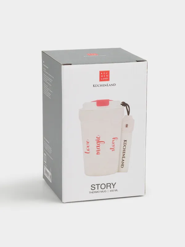 Термосаптыаяқ, 350 мл, бауы бар, болат/пластик/тоқыма, ақ және қызыл, Story, image-5