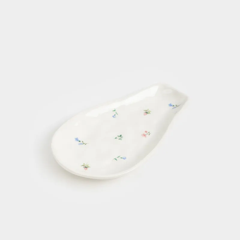 Подставка под ложку, 20 см, керамика D, молочная, Нежные цветы, El flora