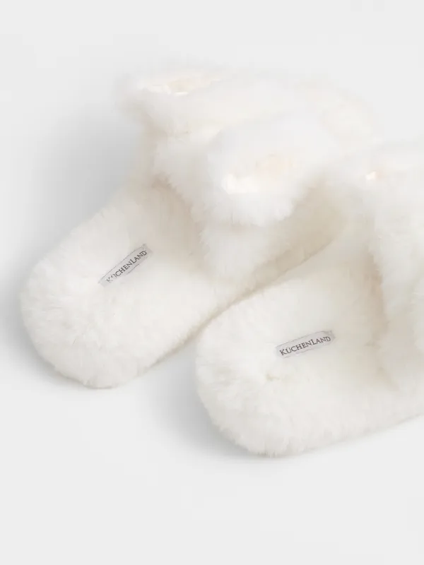 Әйелдер тәпішкелері, үйге арналған, өлшемі 36-37, жасанды үлбір, сүт түстес, Құлақтар, Bushy, image-3