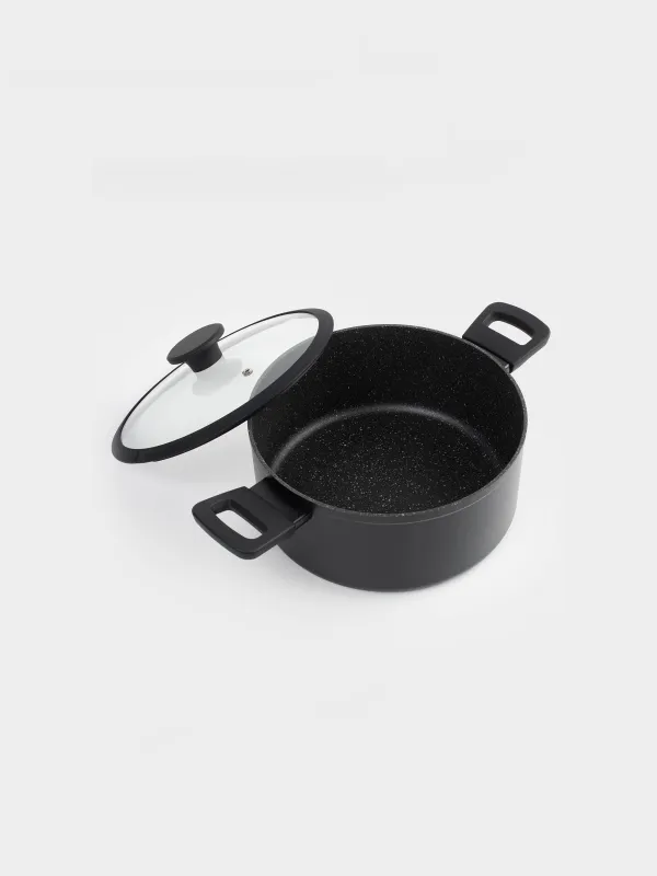 Кастрюля, 24 см, 4,7 л, с крышкой, с покрытием, алюминий, черная, Black rock, image-2