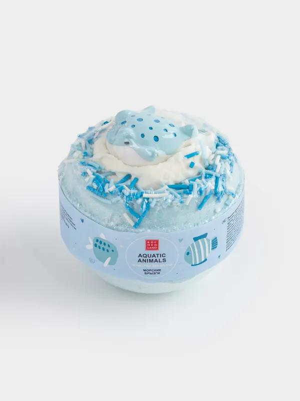 Бомбочка для ванны, 130 гр, с игрушкой, голубая, Морские брызги, Рыба, Aquatic animals, image-4