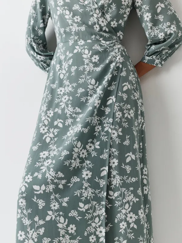 Әйелдер көйлегі, макси, өлшемі S, ұзын жеңді, вискоза, жасыл, Гүлдер, Marcia, image-3