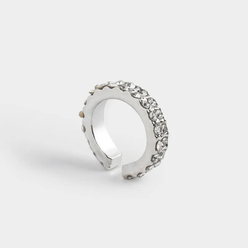 Серьга-кафф, 1 см, металл, серебристая, Кристаллы, Jewelry crystal