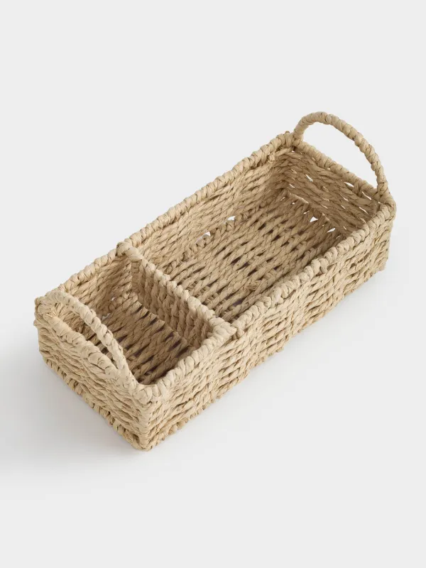 Сақтау себеті, 24х11 см, 2 бөлім, өрілген, тұтқалары бар, целлюлоза, тікбұрышты, Braided, image-1
