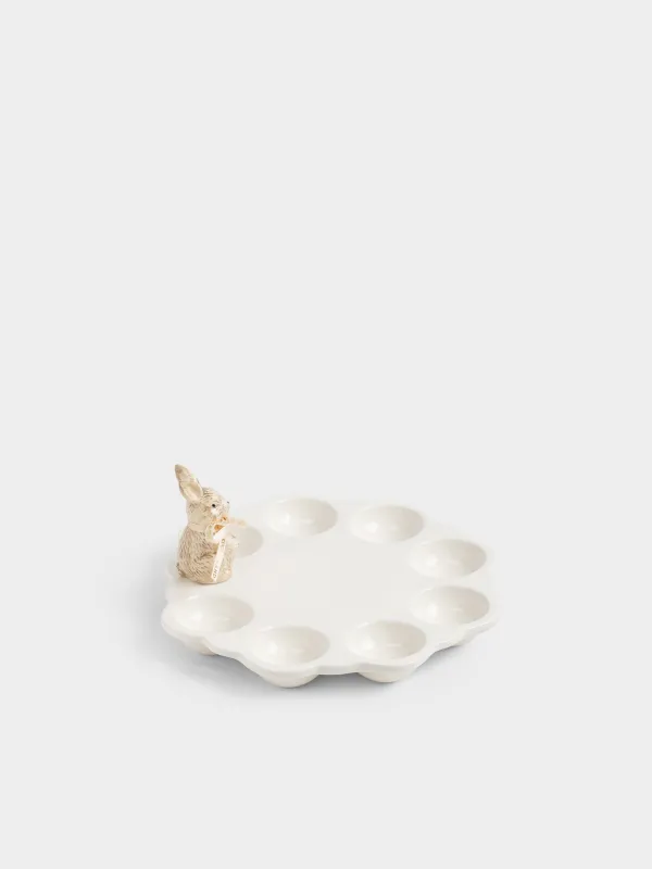 Пасха ыдысы, 21х20х9 см, 8 бөлім, фарфор P, ақ және сарғылт-қоңыр, Қоян, Easter, image-3