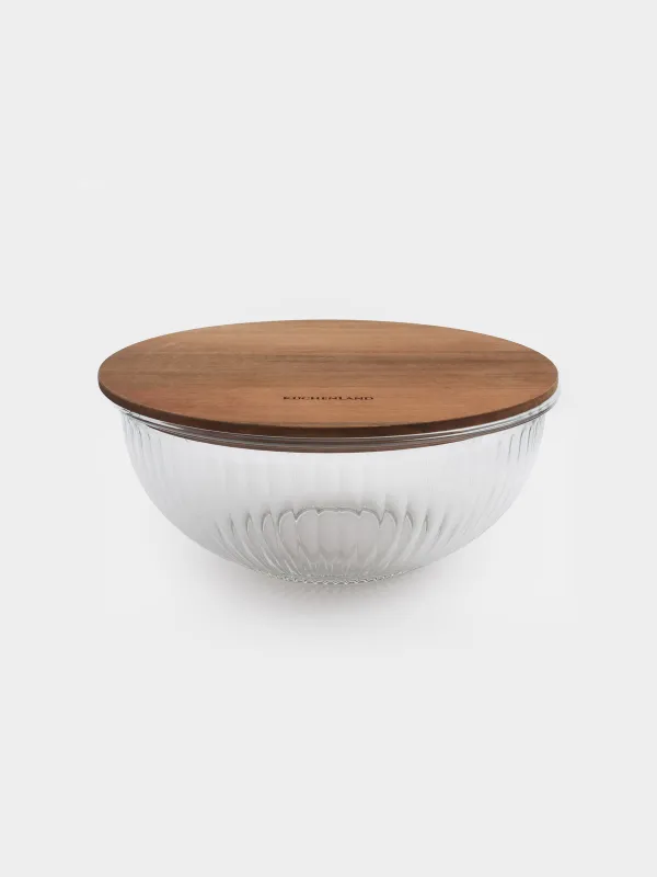 Миска, 2 л, с крышкой, стекло Т/дерево, Ravi wood, image-0