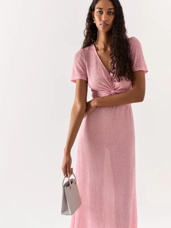 Әйелдер көйлегі, макси, өлшемі S, қысқа жеңді, полиэстер, қызғылт, Гүлдер, Umina, image-1