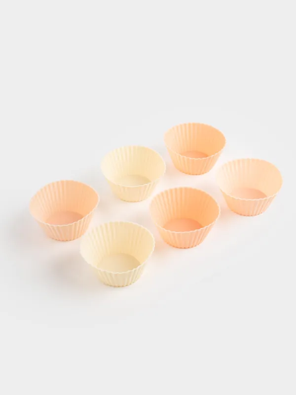 Кекстерді пісіруге арналған табақ, 7х3 см, 6 дана, силикон, бежевый / қызғылт / ақ, наубайхана, image-2