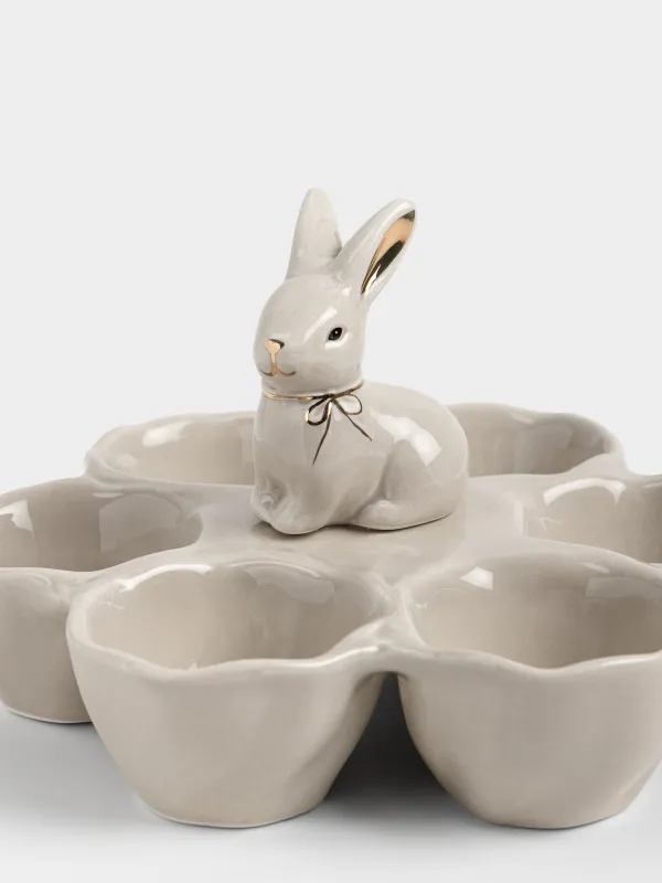 Пасха ыдысы, 17х11 см, 6 бөлім, керамика, сарғылт-қоңыр және алтын түстес, Бантикті қоян, Rabbit gold, image-2