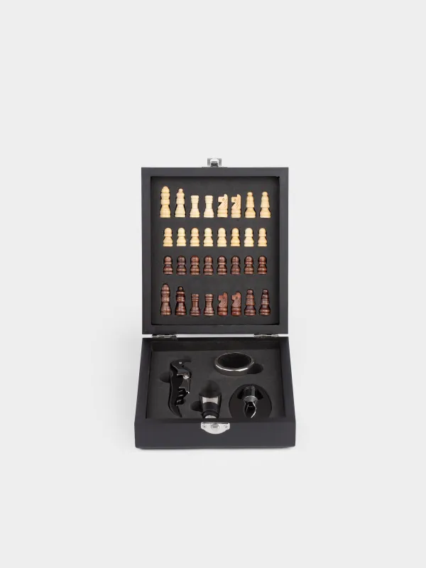 Сомелье жиынтығы, 4 зат, қорапта, болат / пластик / ағаш, қара, шахмат, бар, image-1