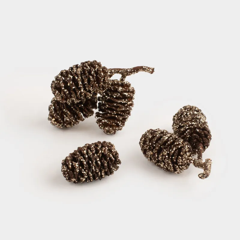 Сәндік жиынтық, 9х22 см, шырша бүршігі, қола/шампан, Жылтырақтары бар шырша бүршіктері, Conifer delice