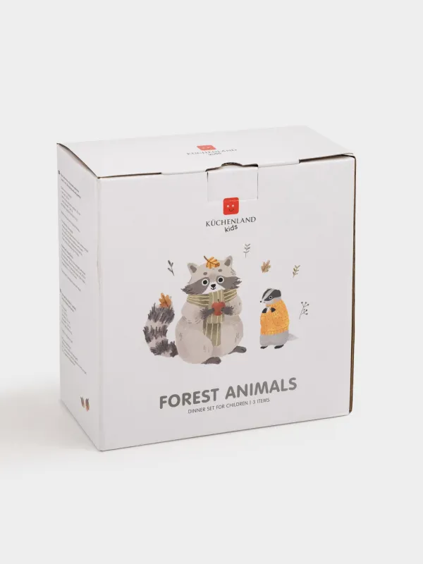 Набор посуды, детский, 1 перс, 3 пр, фарфор N, белый, Животные и листья, Forest animals, image-7