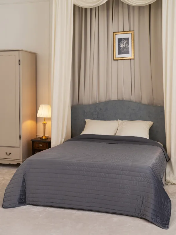 Төсек жапқыш, 220х240 см, сырылған, барқыт/микрофибра, сұр, Stitch velvet, image-6