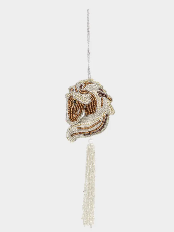 Шырша ойыншығы, 20 см, шашақтары бар, моншақ/полифилл, қола, Жылқы, Beads figure, image-1