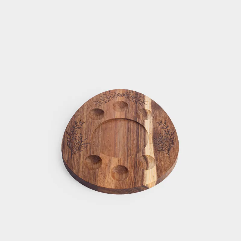 Блюдо пасхальное, 28x22 см, 6 отд, с местом для кулича, дерево, Яйцо, Листья, Noble tree