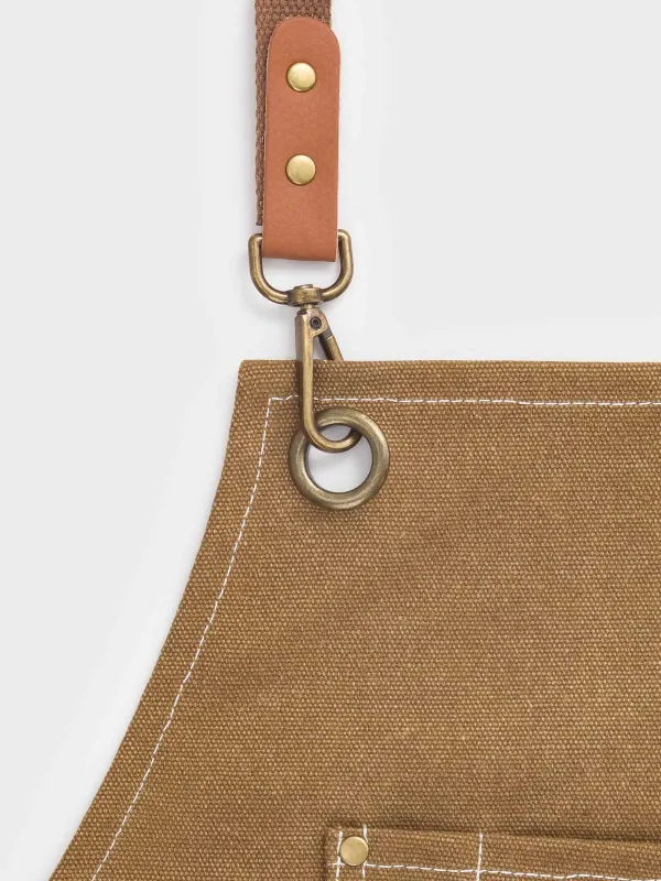 Алжапқыш, 58х78 см, қалталары бар, ұстағышы бар, брезент/жасанды былғары, қоңыр, BBQ, image-2